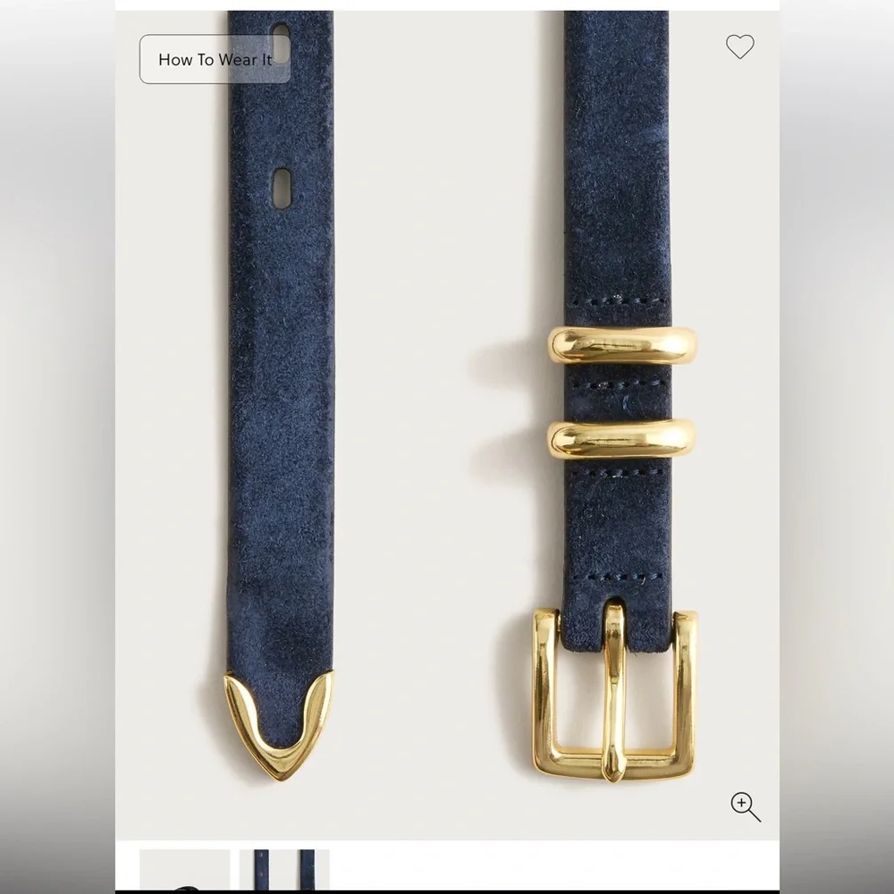 J crew Thin suede belt NWT sz S Darkest Indigo - Picture 2 of 2
